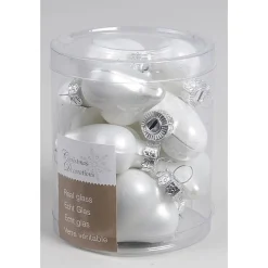 Christmas Decoration Glas Hartjes Koker 40 Mm Winterwit A 12> Kerstballen