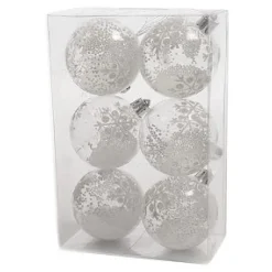 KSD Electrical Kerstballen Kunststof 6Cm Glitter Transparant/Wit Doos A 6Stuks> Kerstballen